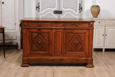 Italian 19th Century Walnut Buffet with Carved Diamond and Floral Motifs