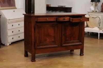 Italian 19th Century Walnut Buffet with Three Drawers over Two Molded Doors