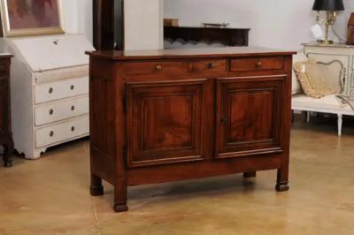 Italian 19th Century Walnut Buffet with Three Drawers over Two Molded Doors
