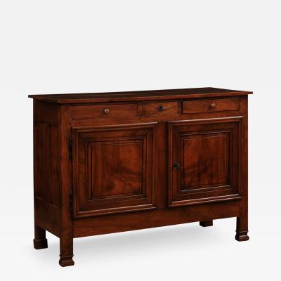 Italian 19th Century Walnut Buffet with Three Drawers over Two Molded Doors