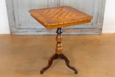 Italian 19th Century Walnut Mahogany and Ash Game Side Table with Marquetry Top