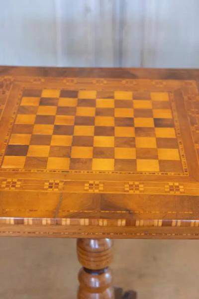 Italian 19th Century Walnut Mahogany and Ash Game Side Table with Marquetry Top