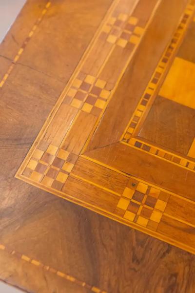 Italian 19th Century Walnut Mahogany and Ash Game Side Table with Marquetry Top