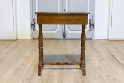 Italian 19th Century Walnut Side Table with Inlaid Banding and Turned Legs