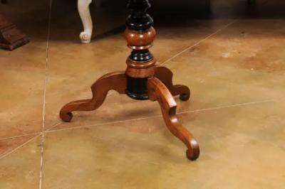 Italian 19th Century Walnut and Birch Marquetry Center Table with Tripod Base