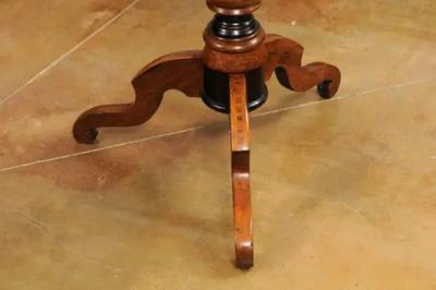 Italian 19th Century Walnut and Birch Marquetry Center Table with Tripod Base