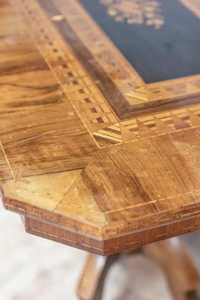Italian 19th Century Walnut and Mahogany Center Table with Floral Marquetry