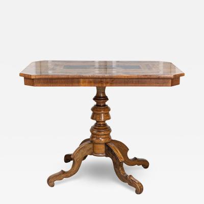Italian 19th Century Walnut and Mahogany Center Table with Floral Marquetry