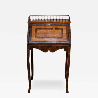 Italian 19th Century Walnut and Mahogany Writing Table with Slant Front Desk