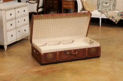 Italian 20th Century Leather Wood and Brass Travel Trunk with Rustic Character