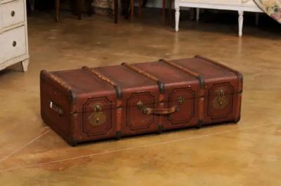 Italian 20th Century Leather Wood and Brass Travel Trunk with Rustic Character