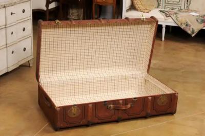 Italian 20th Century Leather Wood and Brass Travel Trunk with Rustic Character