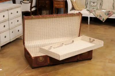 Italian 20th Century Leather Wood and Brass Travel Trunk with Rustic Character