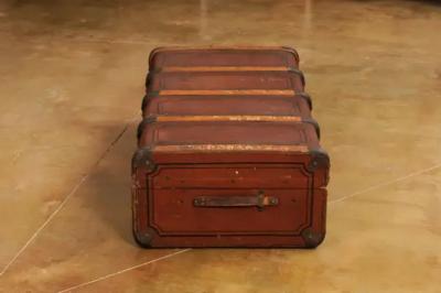 Italian 20th Century Leather Wood and Brass Travel Trunk with Rustic Character