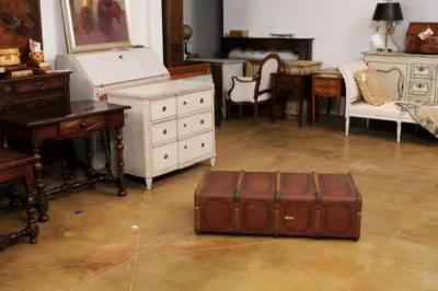 Italian 20th Century Leather Wood and Brass Travel Trunk with Rustic Character