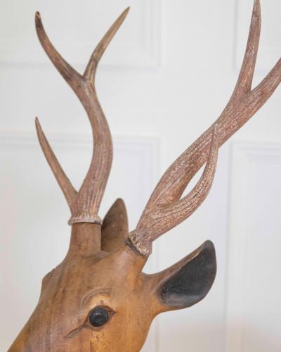 Italian 20th Century Life Size Walnut Deer Sculpture