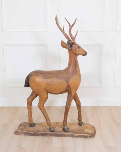 Italian 20th Century Life Size Walnut Deer Sculpture