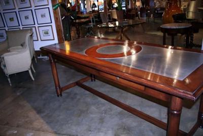 Italian 50s Inlaid Zinc Oak Table