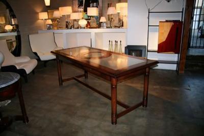 Italian 50s Inlaid Zinc Oak Table