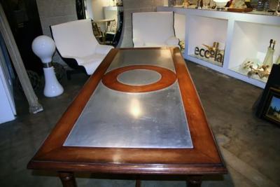 Italian 50s Inlaid Zinc Oak Table