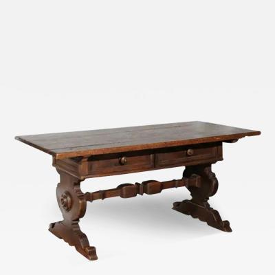 Italian Alpine Baroque Style 19th Century Walnut Table with Trestle Base