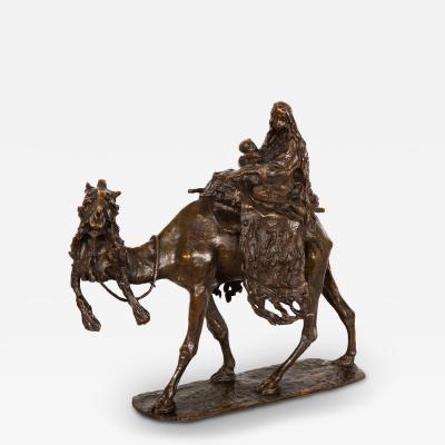 Italian Antique Bronze Sculpture Flight from Egypt 1892 Ernesto Bazzaro