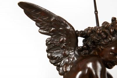 Italian Antique Bronze Sculpture Genius of Franklin by Giulio Monteverde