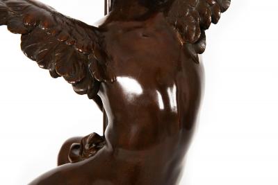 Italian Antique Bronze Sculpture Genius of Franklin by Giulio Monteverde