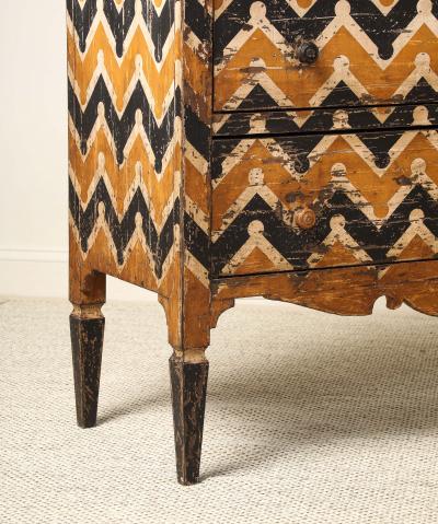 Italian Antique Painted Chevron Two Drawer Commode circa 1800
