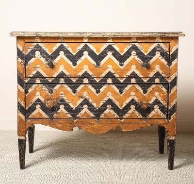 Italian Antique Painted Chevron Two Drawer Commode circa 1800