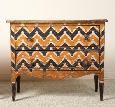 Italian Antique Painted Chevron Two Drawer Commode circa 1800