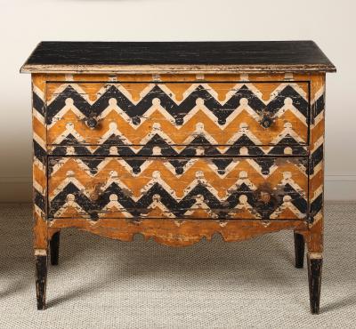 Italian Antique Painted Chevron Two Drawer Commode circa 1800