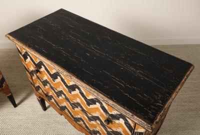 Italian Antique Painted Chevron Two Drawer Commode circa 1800