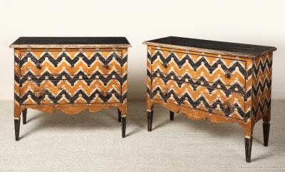 Italian Antique Painted Chevron Two Drawer Commode circa 1800
