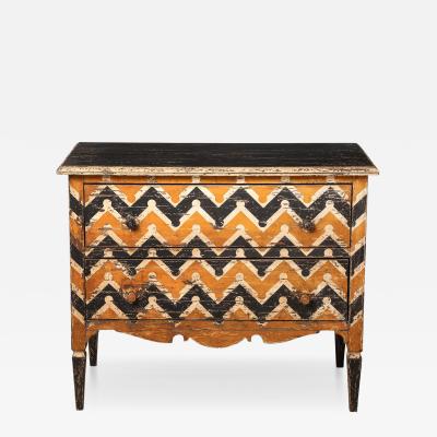Italian Antique Painted Chevron Two Drawer Commode circa 1800