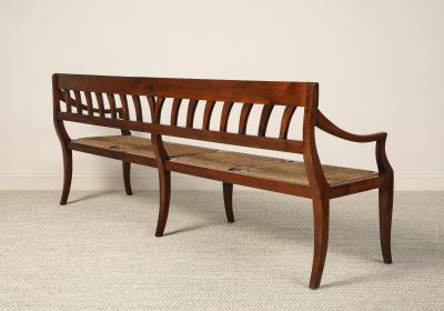 Italian Antique Walnut Bench with Rush Seats circa 1800