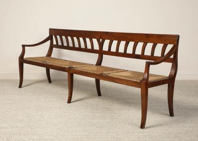 Italian Antique Walnut Bench with Rush Seats circa 1800