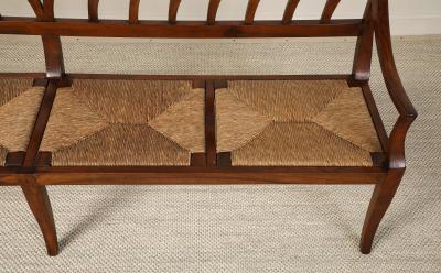 Italian Antique Walnut Bench with Rush Seats circa 1800