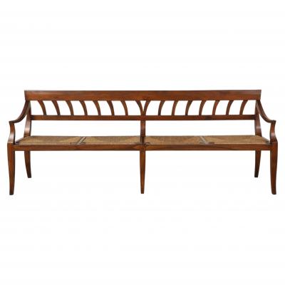 Italian Antique Walnut Bench with Rush Seats circa 1800