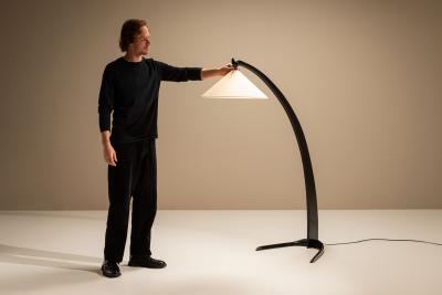 Italian Arc Shaped Black Floorlamp 1950s