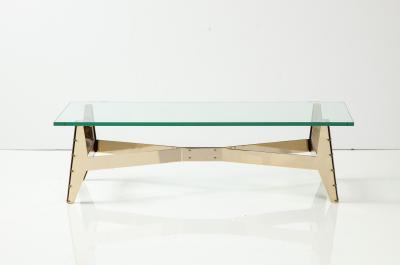 Italian Architectural Base Modernist Coffee Table With Glass Top