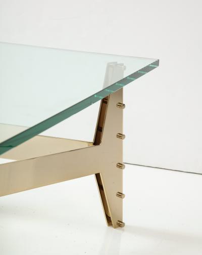Italian Architectural Base Modernist Coffee Table With Glass Top