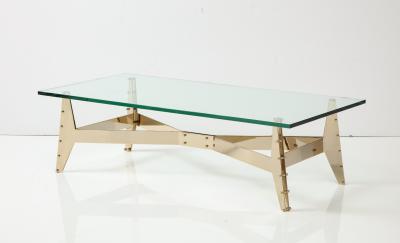 Italian Architectural Base Modernist Coffee Table With Glass Top