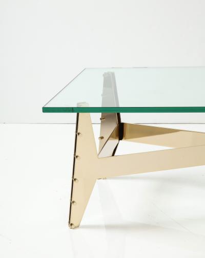 Italian Architectural Base Modernist Coffee Table With Glass Top