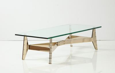 Italian Architectural Base Modernist Coffee Table With Glass Top