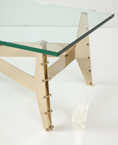 Italian Architectural Base Modernist Coffee Table With Glass Top