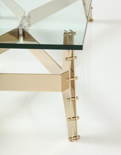 Italian Architectural Base Modernist Coffee Table With Glass Top
