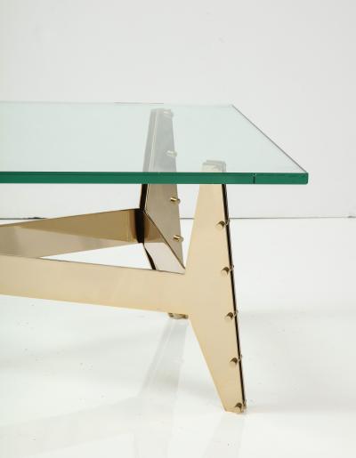 Italian Architectural Base Modernist Coffee Table With Glass Top