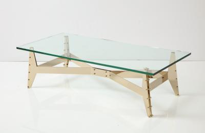 Italian Architectural Base Modernist Coffee Table With Glass Top