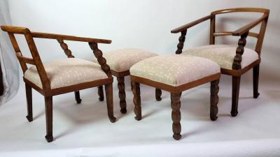 Italian Art Deco Armchairs with Ottoman circa 1925